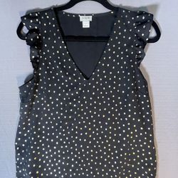 J.Crew sleeveless V-neck top black w/ metallic gold polka dots sz 8