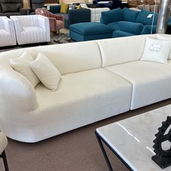Modern White Boucle Fabric Sectional Sofa Pillows Included