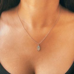 Delicate Silver Plated Hamsa Hand Necklace