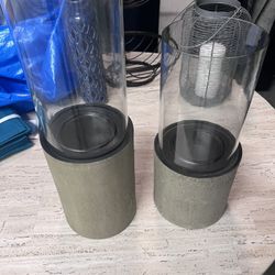 Glass And Grey Candle Holders S/2