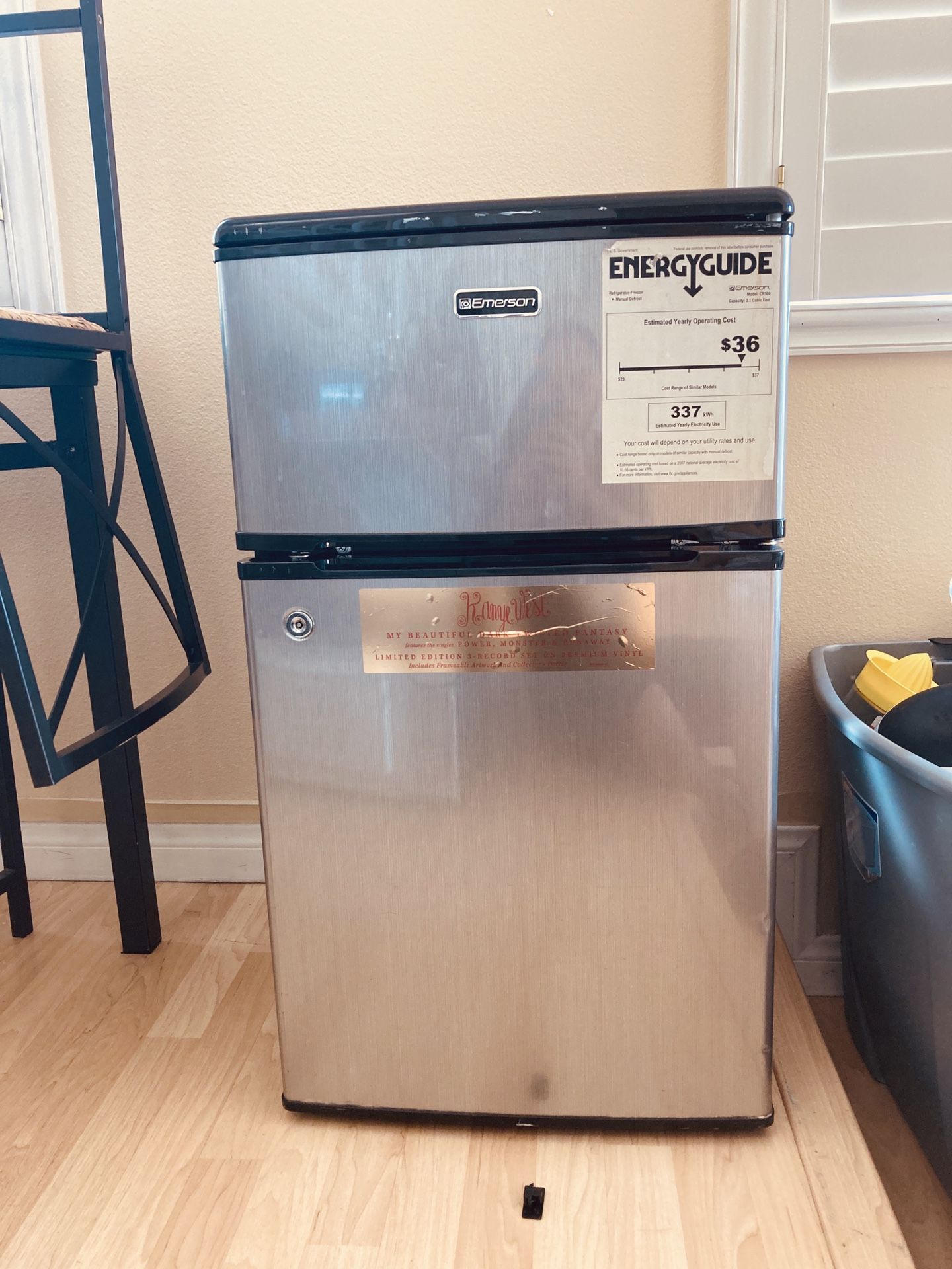 Stainless mini fridge with freezer preowned needs light cleaning