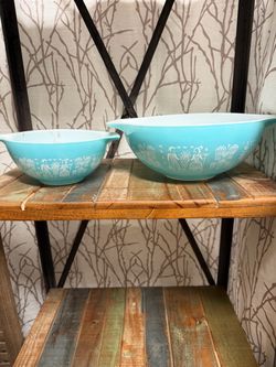 Pyrex Butterprint Turquoise Cinderella Mixing Bowls Set of 2