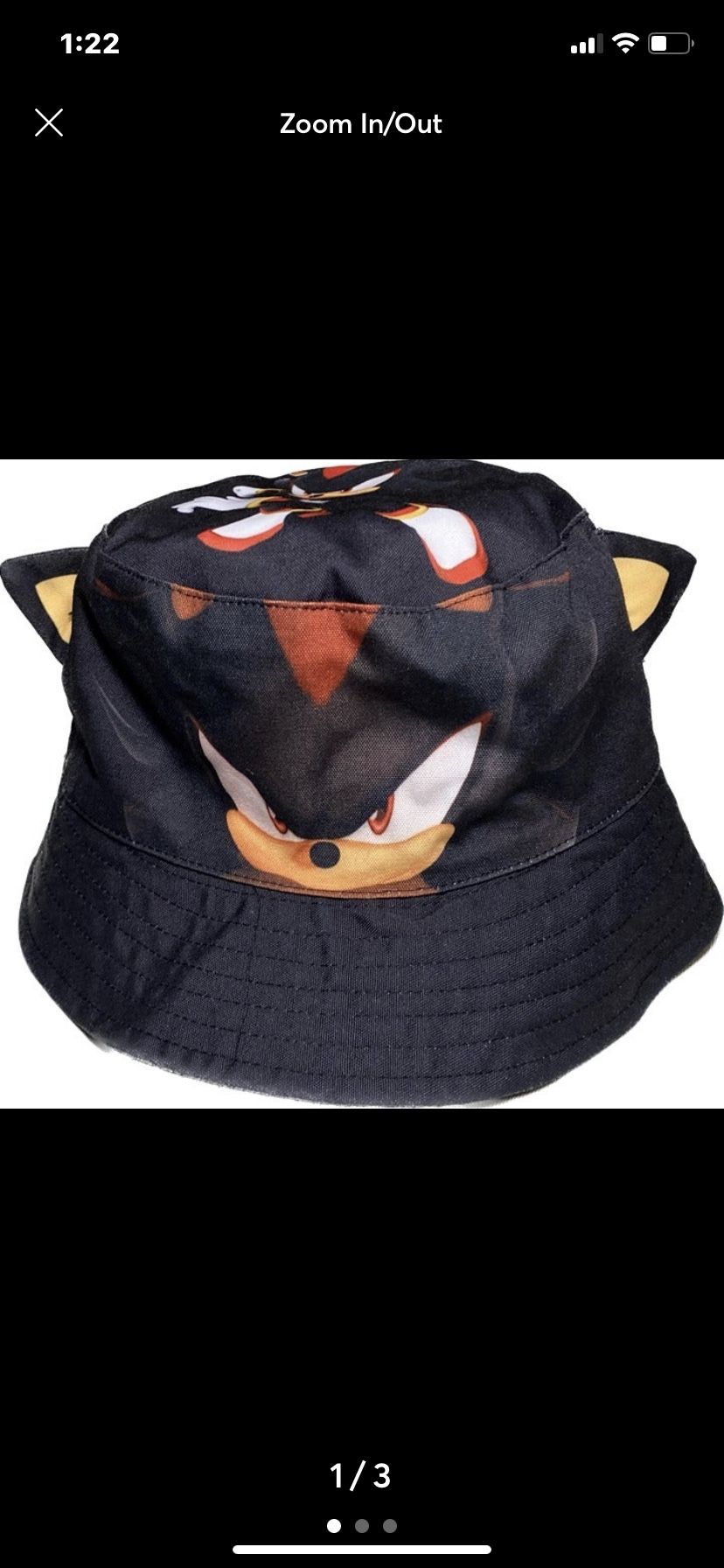 NWOT Kids Unisex Sonic Shadow The Hedgehog Bucket Hat Black /Red With Ears