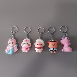 Cute Cartoon Puffy Keychain Lot Unicorn Mermaid Bunny Pig Bear NEW