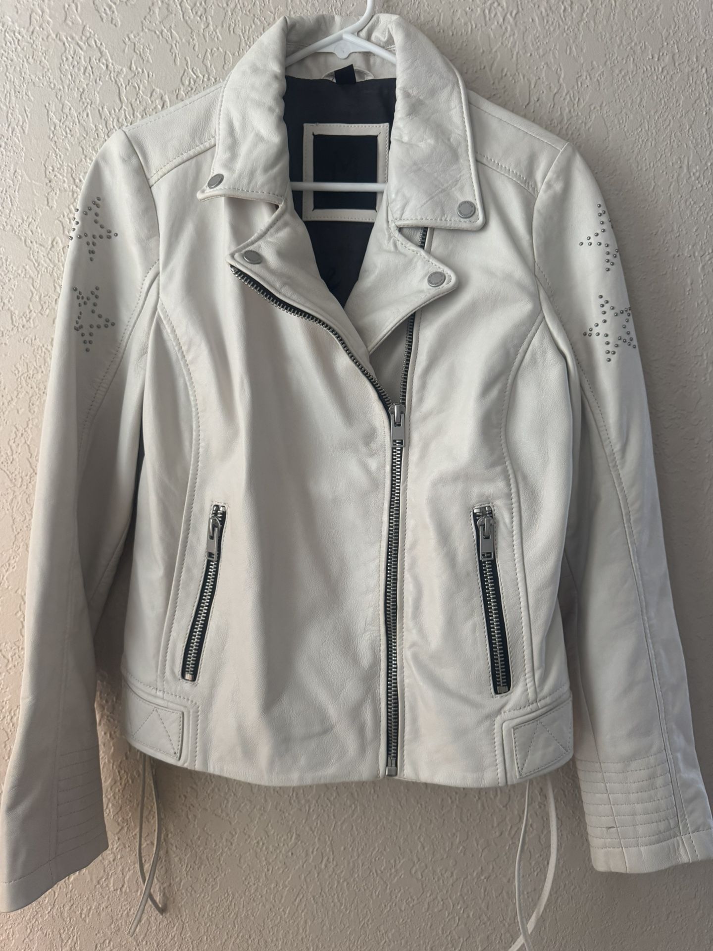 Stylish MAURITIUS Off White Lamb Leather Jacket - Women’s Large