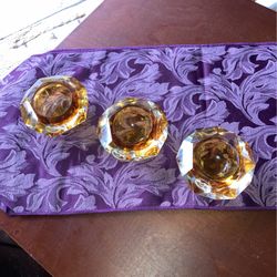 3  Amber Glass Candleholders Made In Italy