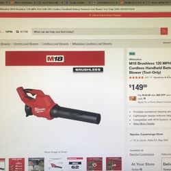 Milwaukee M18 Brushless 120 MPH 450 CFM 18V Cordless Handheld Battery Powered Leaf Blower (Tool-Only)