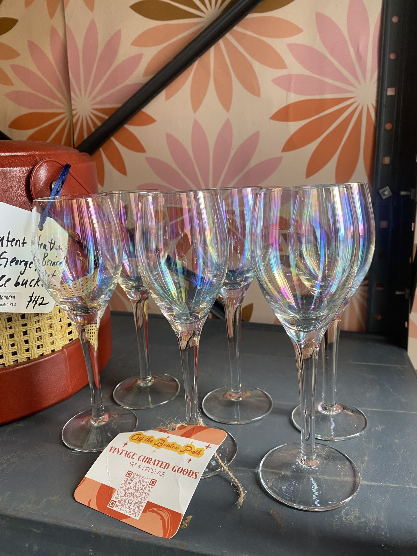 Vintage Iridescent Mother of Pearl Cordial Champagne Glasses 4 oz 4.75" Set of 6