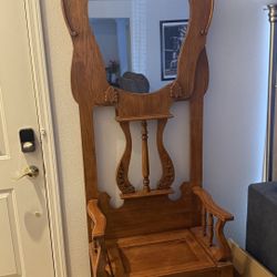Vintage Victorian-Style Hall Tree with Mirror & Storage Bench – $250 OBO