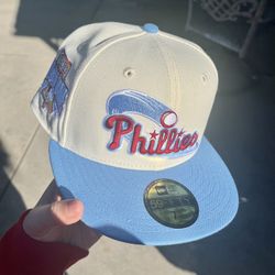 Exclusive SOLD OUT Philadelphia Phillies 59fifty New Era Fitted Two Tone baby Blue Hat & off white dome  •SOLD OUT  EXCLUSIVE LIMITED RELEASE  ✅•Size 