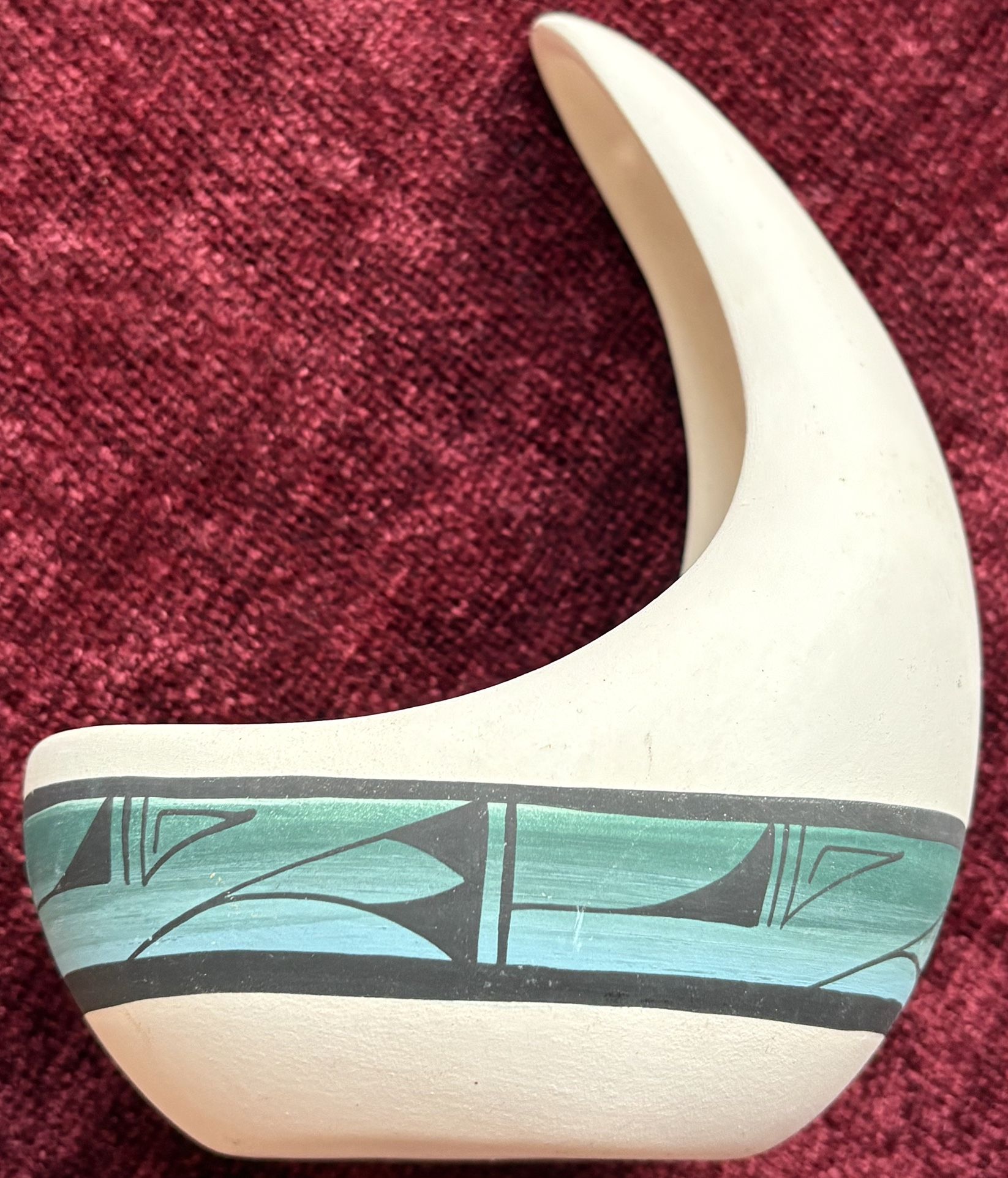 Vtg Navajo Pottery Signed (Elee) Handmade Hanging Planter Bird Feeder Half Moon