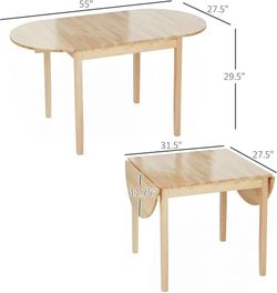 55" Solid Wood Folding Dining Table for 4-6 People, Natural Oval Drop Leaf Dining Table, Small Extendable Kitchen Table for Living Room, Dining Room,