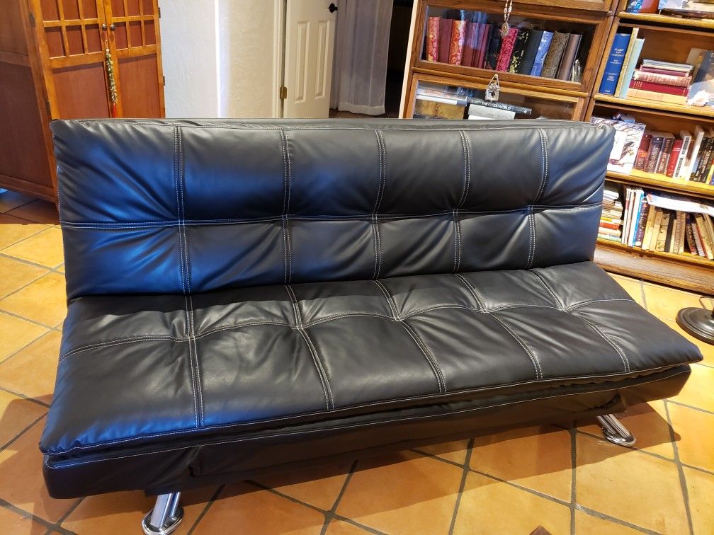 Black Faux Leather Futon