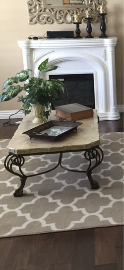 Heavy Faux Marble Coffee Table & End Table Set – Wrought Iron Base