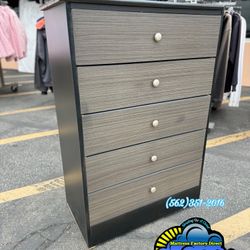 New Black Base Wooden Five Drawer Chest Dresser Assembled 