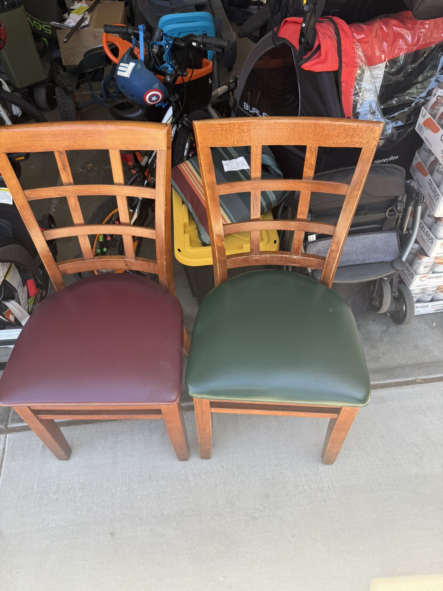 4 Sturdy Wooden And Vinyl Chairs 