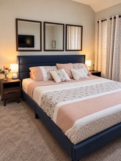 King Bed with Mattress and 2 night stands