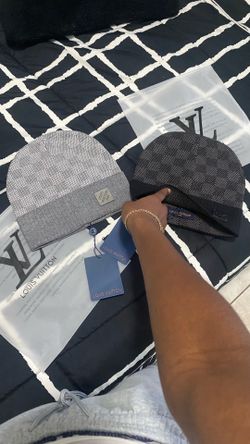 gray and black lv beanie