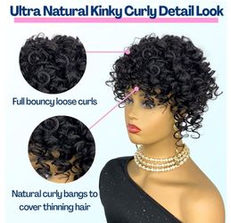 Short Curly Hair Topper for with Bangs For Thinning Hair 360° 3D Cover Synthetic 1B