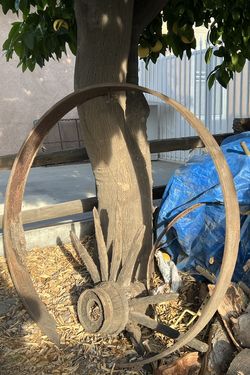 Old metal wagon wheel