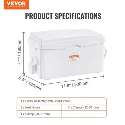Macerator Pump, 350W, 6000 L/h Flow, 23 ft/7 m Head, Macerator Sewerage Sump Pump with 3 Water Inlets for Basement, Kitchen, Sink, Shower, Bathtub, L