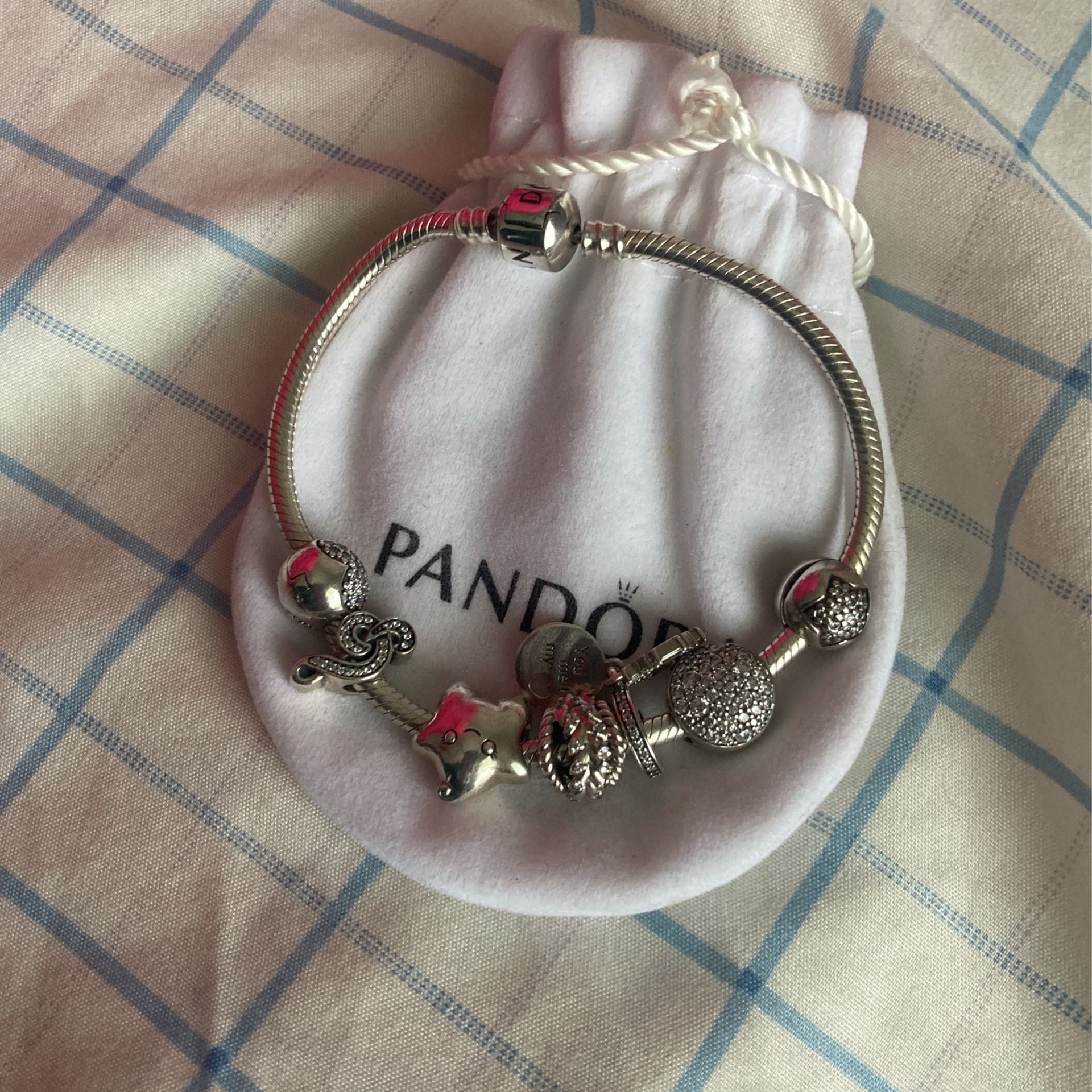 Real Pandora Bracelet With Real genuine Pandora Charms In Sterling Silver