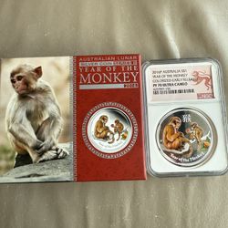 2016P NGC PF70 ULTRA CAMEO AUSTRALIA 1oz YEAR OF THE MONKEY COLORIZED SILVER COIN 