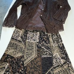 Beautiful Brown Tones Skirt, Shirt, Jacket, Size XL