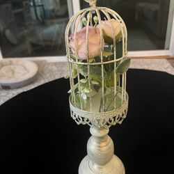 Unique White Antique Bird Cage With Peony Floral Arrangement For You Or Anyone Special 