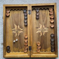 Vintage Wooden Handmade Middle Eastern Backgammon Set