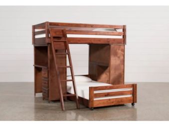 Living Spaces Sedona Twin Over Twin Wood Loft Bunk With 2 Desks And Ladder