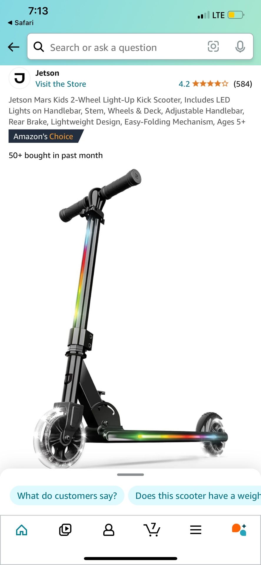 Mars Jetson Light Up 2 Wheel Scooter