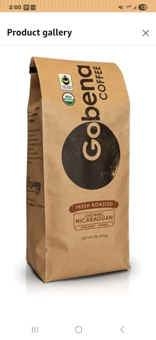 100% Organic Fair Trade Nicaraguan Dark Roast Ground Coffee