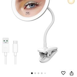 10X Magnifying Clip on Makeup Mirror Gooseneck, 6.5" Vanity Mirror with Light, 2000mAh USB Recharge 360° Rotating,Clip On Gooseneck Magnifying Vanity 