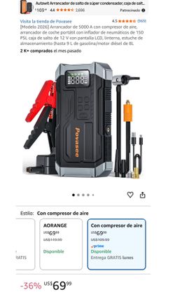 [2026 Model] 5000A Jump Starter with Air Compressor – Portable Car Jump Starter with 150 PSI Tire Inflator, 12V Jump Pack with LCD Display, Flashlight