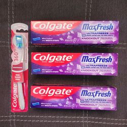 3 Colgate Maxfresh Toothpaste and 1 Toothbrush  $10