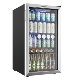 128 Can Mini Fridge, Beverage Refrigerator with Glass Door