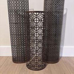 Set Of Three Tall Metal Candle Holders 