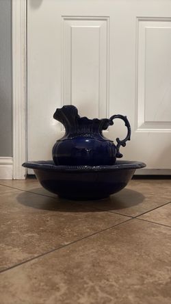 Cobalt Blue Ceramic Pitcher and Basin Set