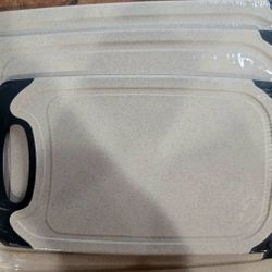 3pcs Wheat Straw Cutting Board Set - Polypropylene Chopping Boards with Non-Slip Feet, Deep Groove for Juice Drain, Easy Grip Handles - Food Contact S