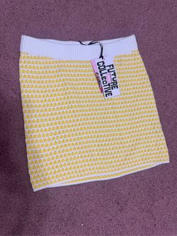 New Xs yellow Knitt crochet vintage short stretchy mini skirt retro
