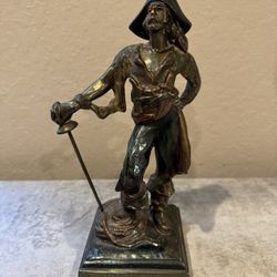 Antique Pompeian Paul Herzel Pirate Bronze Statue Bookend 9 3/4” Tall