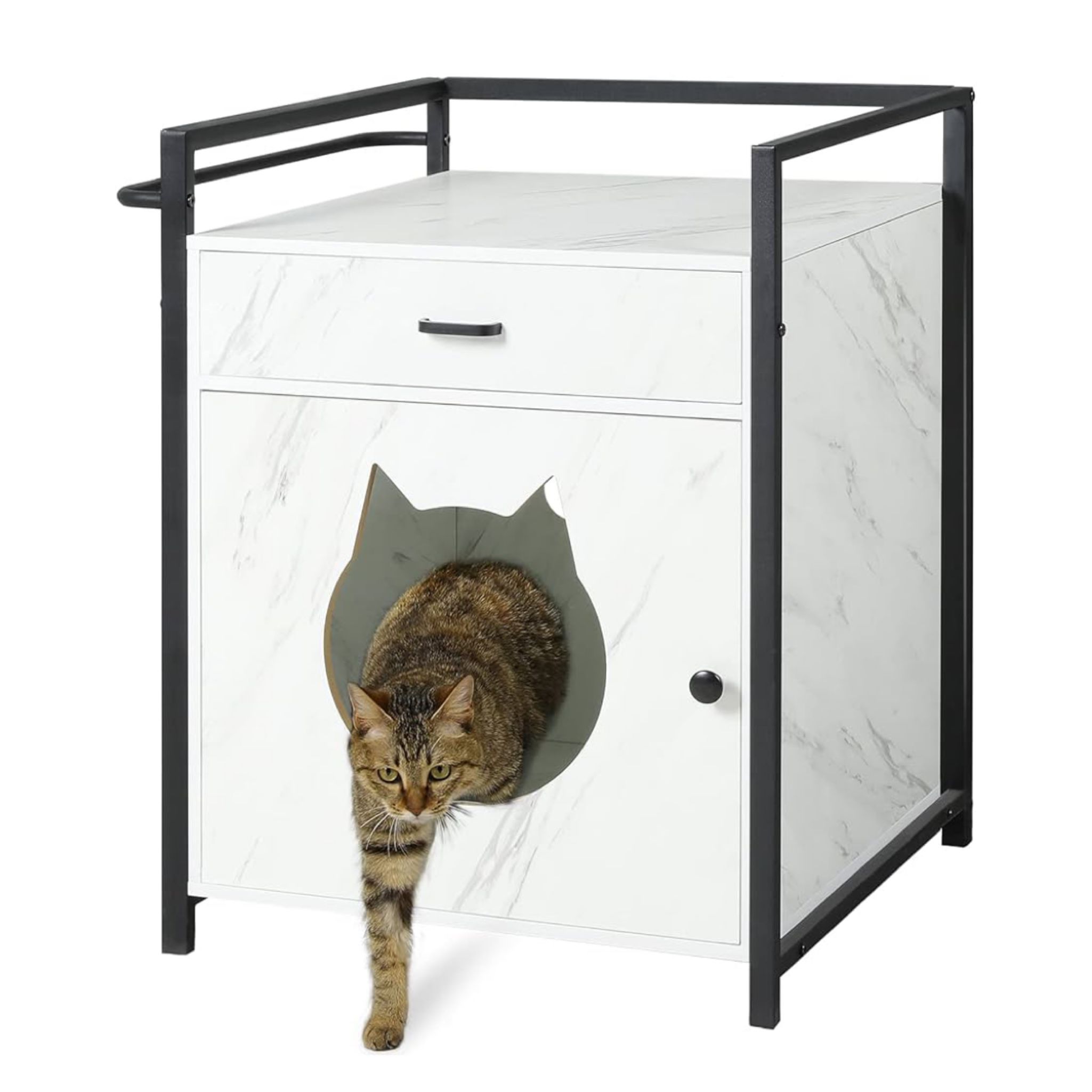 Cat House & Side Table Litter Box Enclosure - Funiture Hidden Pet Box - Cats Furniture Cabinet