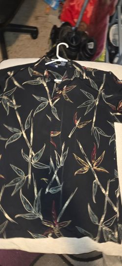 Black Tropical Bamboo Print Button-Up Shirt