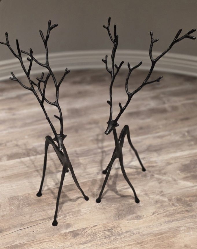 POTTERY BARN SET OF 2 BRONZE DEER