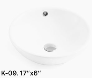 Brand new in box. 17” X 6”. 3 for $100. Chrome Pop up and drain hose included) Beautiful Round Bathroom Porcelain Ceramic Vessel Sink Basin Bowl  Popu