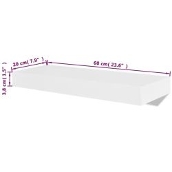 vidaXL 2 White MDF Floating Wall Display Shelves Book/DVD Storage - 23.6" x 7.9" x 1.5"