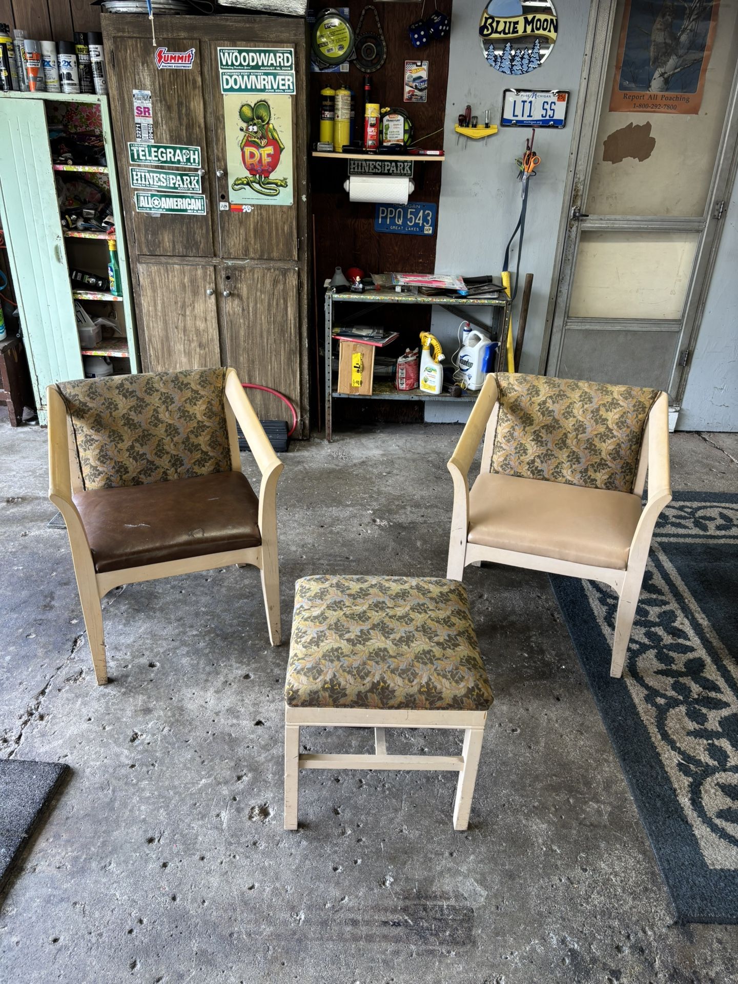2 Mall Chairs And Foot Stool/ Ottoman