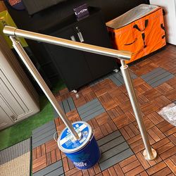 2 Step Stair Railing, Handrail for Indoor Outdoor Steps, 1.65" OD Round DIY 304 Stainless Steel Transitional Porch Deck Hand Rail with Installation Ki