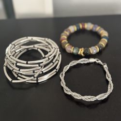 Fine Jewerly, 925 Sterling Silver Double Tope Mangle $47, Silver Adjustable Bracelet $10 & New Custom Real Stones Bracelet $30